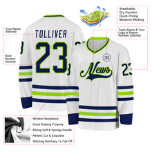 Charger l&#39;image dans la galerie, Custom White Navy-Neon Green Hockey Jersey
