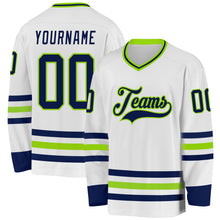 Charger l&#39;image dans la galerie, Custom White Navy-Neon Green Hockey Jersey
