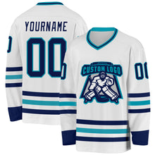 Charger l&#39;image dans la galerie, Custom White Navy-Teal Hockey Jersey
