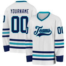 Charger l&#39;image dans la galerie, Custom White Navy-Teal Hockey Jersey
