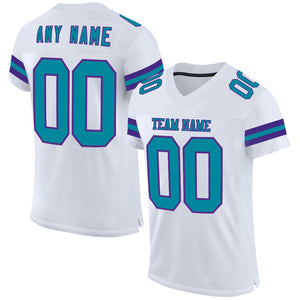 Custom White Teal-Purple Mesh Authentic Football Jersey