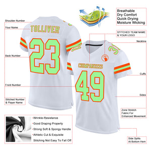 Custom White Pea Green-Orange Mesh Authentic Football Jersey