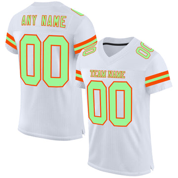 Custom White Pea Green-Orange Mesh Authentic Football Jersey