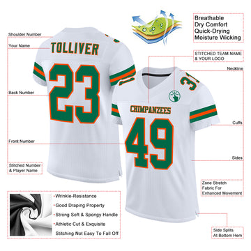 Custom White Kell Green-Orange Mesh Authentic Football Jersey