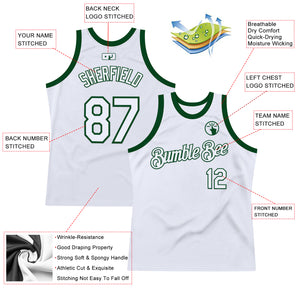 Custom White Green Authentic Throwback Basketball Jersey