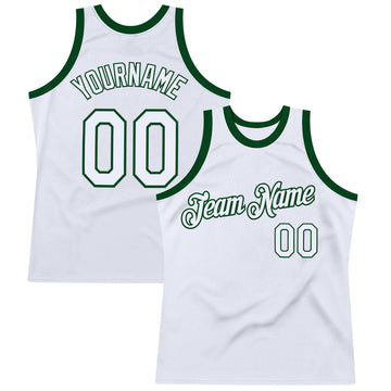 Custom White Green Authentic Throwback Basketball Jersey