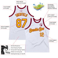 Charger l&#39;image dans la galerie, Custom White Gold-Maroon Authentic Throwback Basketball Jersey
