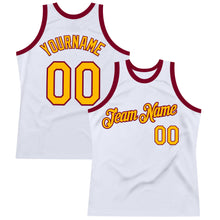 Charger l&#39;image dans la galerie, Custom White Gold-Maroon Authentic Throwback Basketball Jersey
