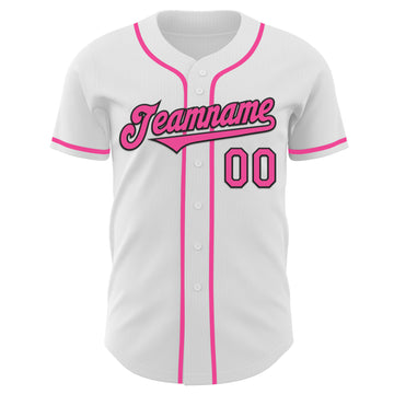 Custom White Pink-Black Authentic Baseball Jersey