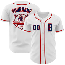 Load image into Gallery viewer, Custom White Navy-Red Authentic Baseball Jersey
