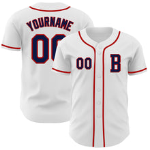 Load image into Gallery viewer, Custom White Navy-Red Authentic Baseball Jersey
