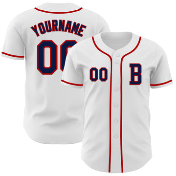 Custom White Navy-Red Authentic Baseball Jersey