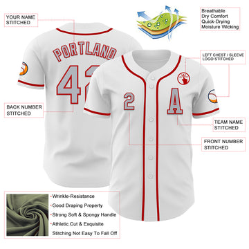 Custom White Gray-Red Authentic Baseball Jersey