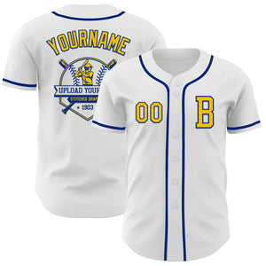 Custom White Yellow-Royal Authentic Baseball Jersey