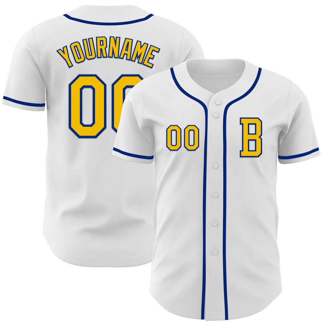 Custom White Yellow-Royal Authentic Baseball Jersey