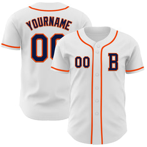 Custom White Navy-Orange Authentic Baseball Jersey