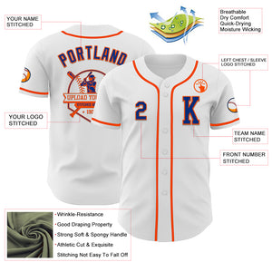 Custom White Royal-Orange Authentic Baseball Jersey