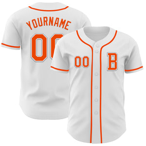 Custom White Orange-Gray Authentic Baseball Jersey