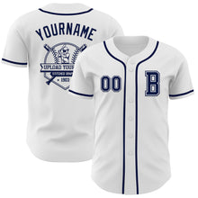 Load image into Gallery viewer, Custom White Navy Authentic Baseball Jersey
