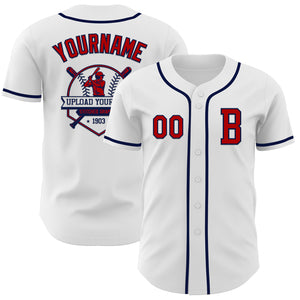 Custom White Red-Navy Authentic Baseball Jersey