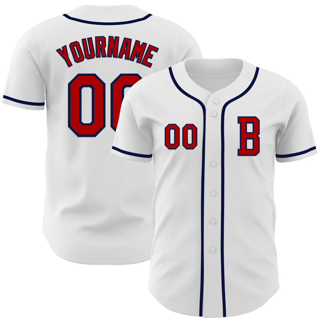 Custom White Red-Navy Authentic Baseball Jersey