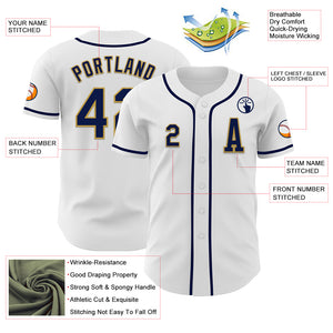 Custom White Navy-Old Gold Authentic Baseball Jersey