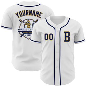 Custom White Navy-Old Gold Authentic Baseball Jersey