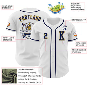 Custom White Navy-Old Gold Authentic Baseball Jersey