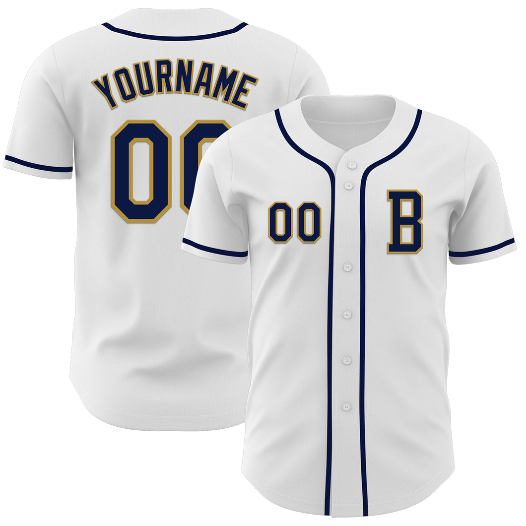 Custom White Navy-Old Gold Authentic Baseball Jersey