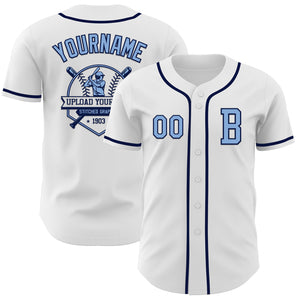 Custom White Light Blue-Navy Authentic Baseball Jersey