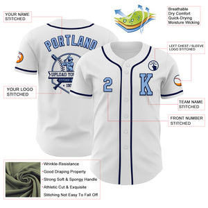 Custom White Light Blue-Navy Authentic Baseball Jersey