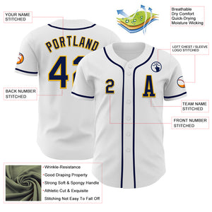 Custom White Navy-Gold Authentic Baseball Jersey