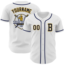 Charger l&#39;image dans la galerie, Custom White Navy-Gold Authentic Baseball Jersey
