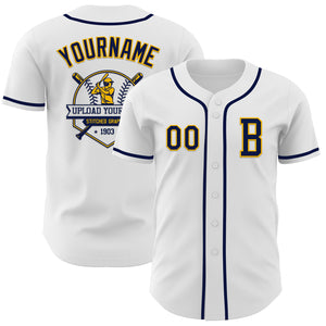 Custom White Navy-Gold Authentic Baseball Jersey