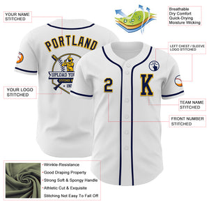 Custom White Navy-Gold Authentic Baseball Jersey