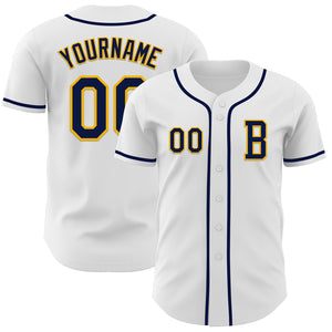 Custom White Navy-Gold Authentic Baseball Jersey