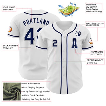 Custom White Navy-Gray Authentic Baseball Jersey