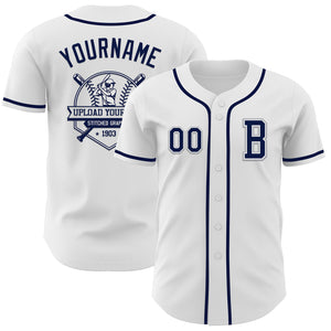 Custom White Navy-Gray Authentic Baseball Jersey