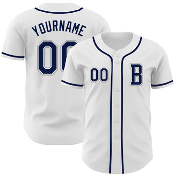 Custom White Navy-Gray Authentic Baseball Jersey