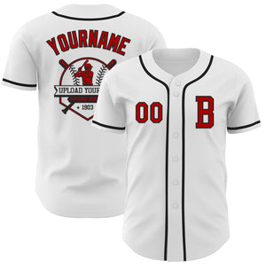 Custom White Red-Black Authentic Baseball Jersey