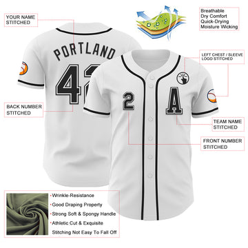 Custom White Black Authentic Baseball Jersey