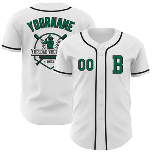 Custom White Kelly Green-Black Authentic Baseball Jersey