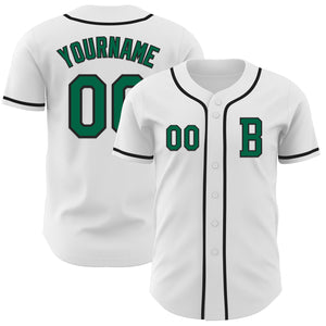 Custom White Kelly Green-Black Authentic Baseball Jersey