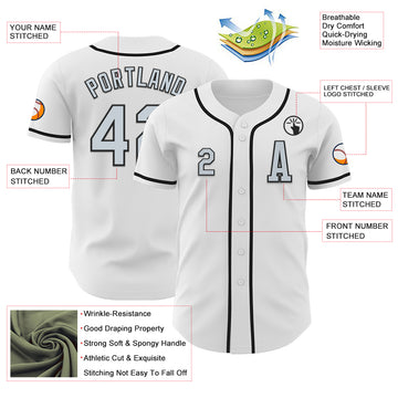 Custom White Silver-Black Authentic Baseball Jersey