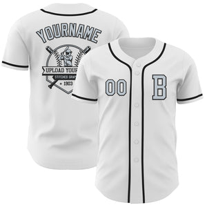 Custom White Silver-Black Authentic Baseball Jersey