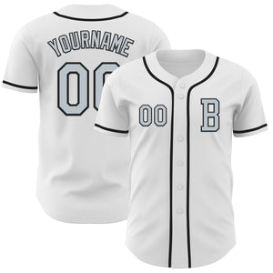 Custom White Silver-Black Authentic Baseball Jersey