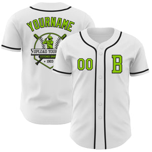 Custom White Neon Green-Black Authentic Baseball Jersey