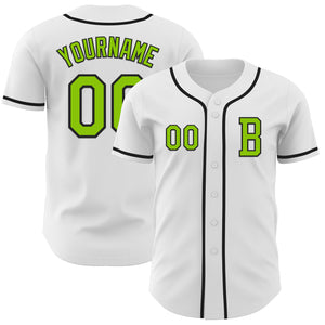 Custom White Neon Green-Black Authentic Baseball Jersey