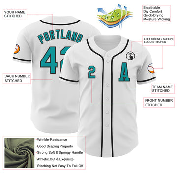 Custom White Teal-Black Authentic Baseball Jersey