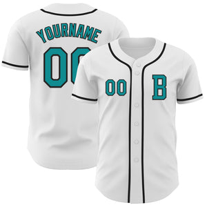 Custom White Teal-Black Authentic Baseball Jersey